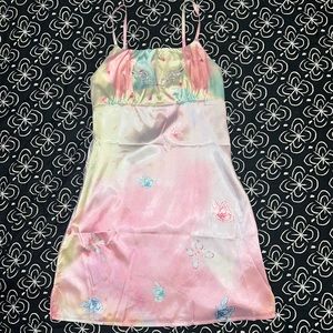 Satin Butterfly & Graphic Pleated Cami Dress - Small